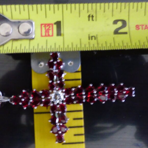 7.49CTS GARNET & WHITE TOPAZ SS CROSS PENDANT GOTH VICTORIAN LE 40 - Picture 9 of 9